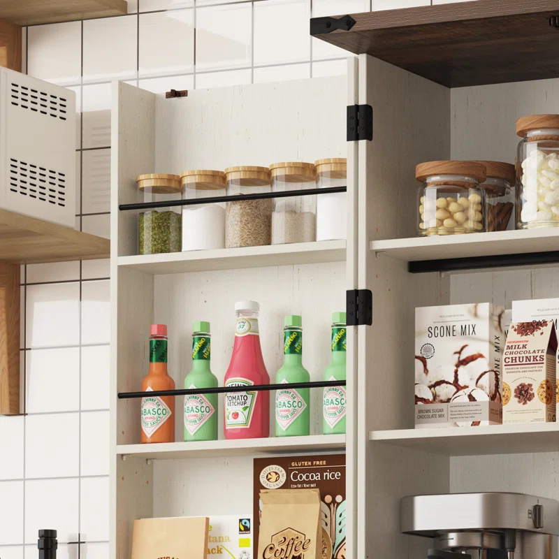 71" Kitchen Pantry With 6 Door Shelves, 3 Sliding Storage Racks And 2 Adjustable Shelves - Image 2