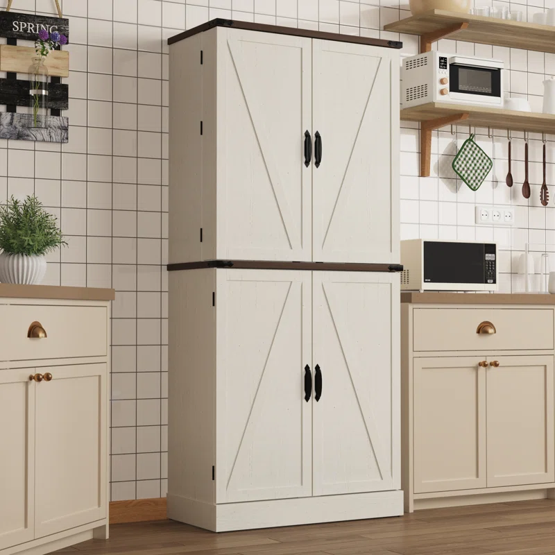 71" Kitchen Pantry With 6 Door Shelves, 3 Sliding Storage Racks And 2 Adjustable Shelves